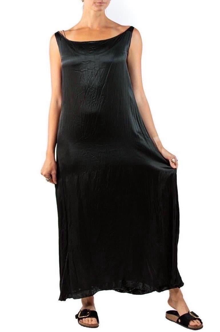 Women's or Men's 1930S Black Silk Satin Dress With Patina For Sale