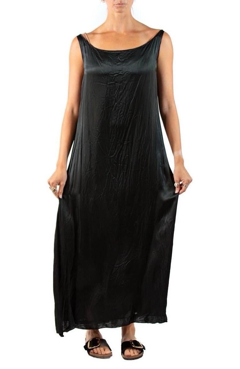 1930S Black Silk Satin Dress With Patina For Sale 1