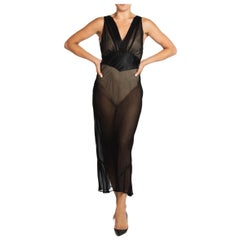 1930S Black Silk Sheer Slip