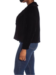 1930S Black Silk Velvet Shawl Collar Evening Jacket With Art Deco Clasp