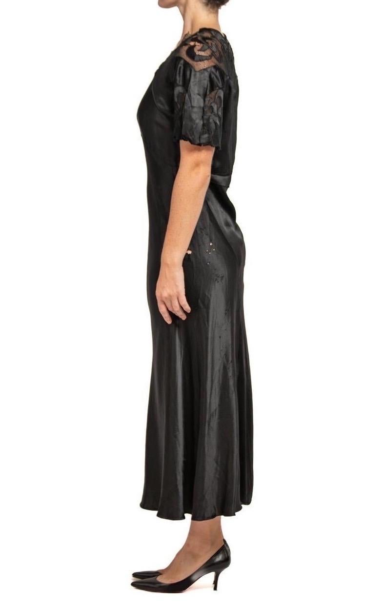 1930S Black Silk With Lace Bias Cut Dress In Excellent Condition For Sale In New York, NY