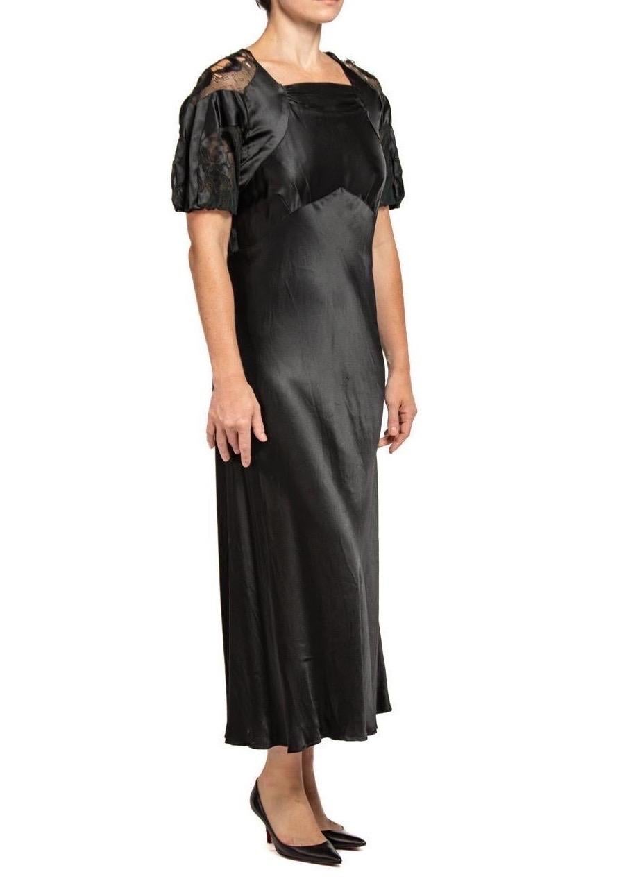 Women's 1930S Black Silk With Lace Bias Cut Dress For Sale