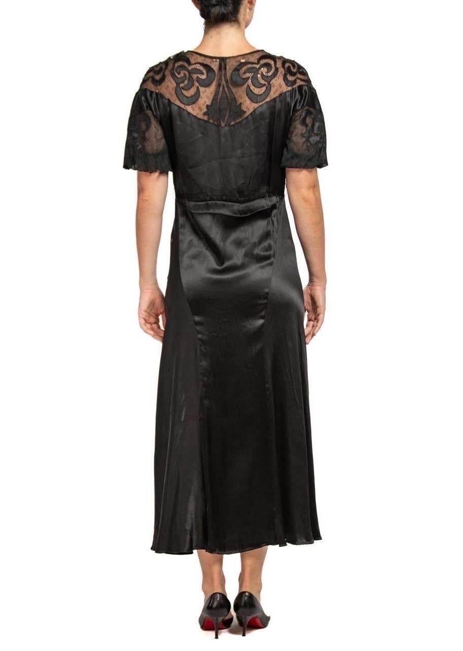 1930S Black Silk With Lace Bias Cut Dress For Sale 2