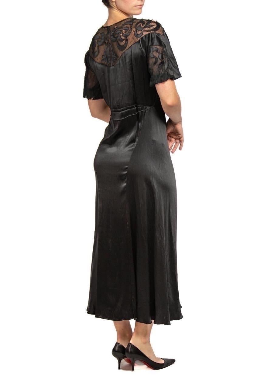 1930S Black Silk With Lace Bias Cut Dress For Sale 3