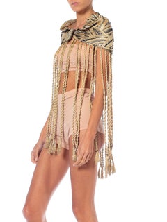 1920S Black, Silver & Gold Metallic Silk Lamé Beaded Fringed Cape Or Belt From