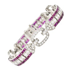 1930's Black Starr & Frost Art Deco 11.70 Carats Ruby Diamond Platinum Bracelet