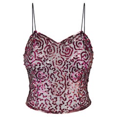 1930s Black Tulle and Pink Sequinned Cami Top