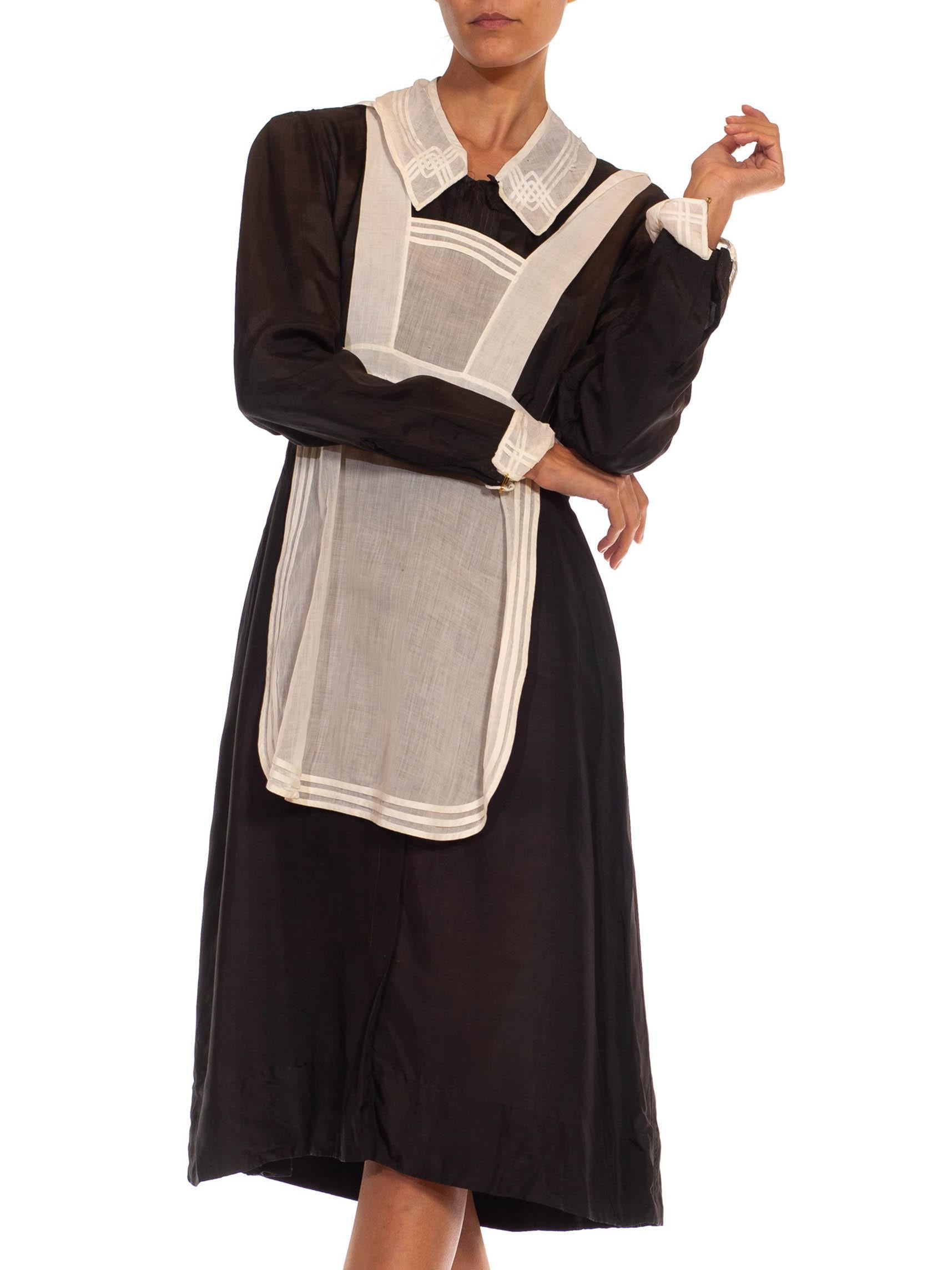 Women's 1930S Black & White Acetate French Maid Dress With Art Deco Trim