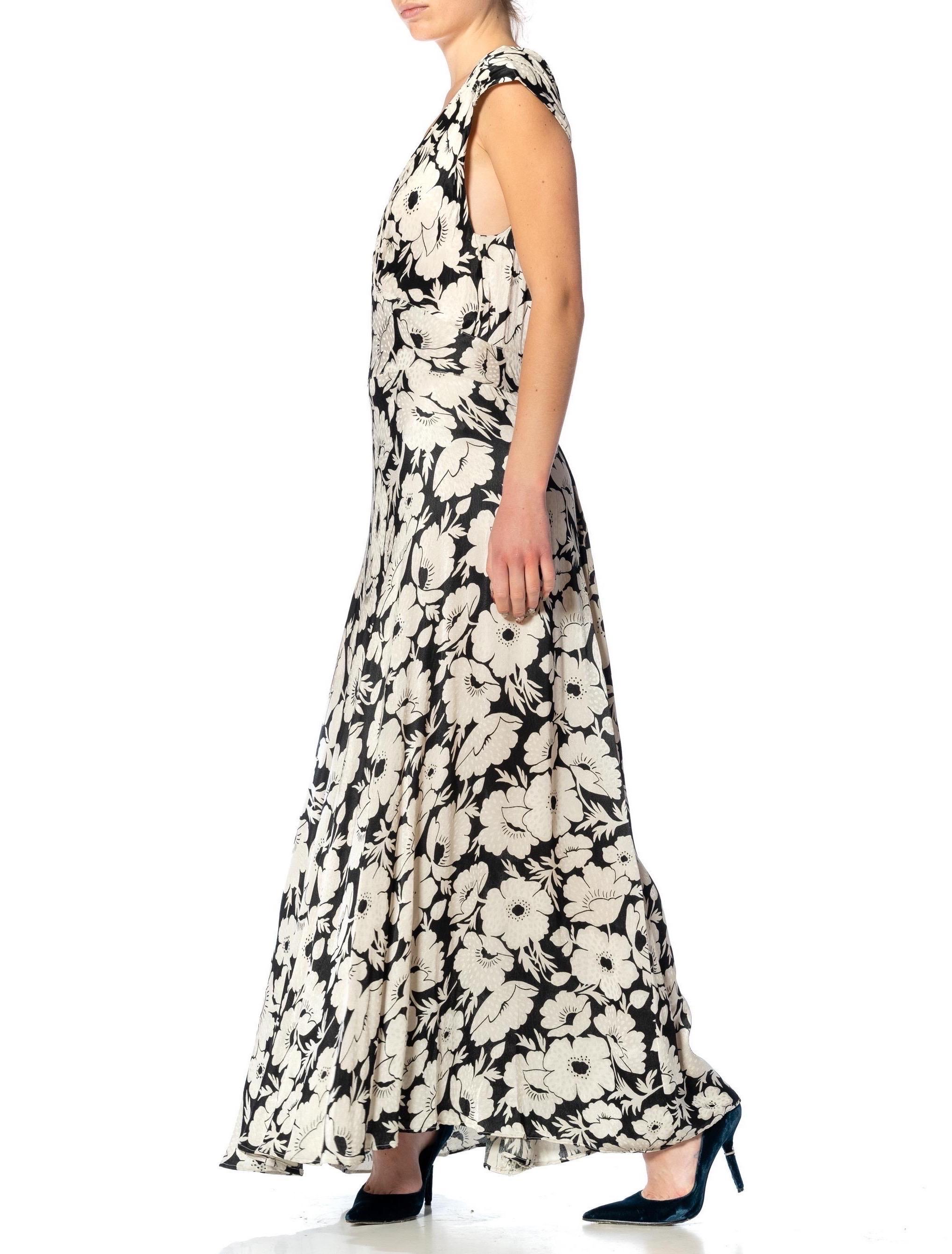 1930S Black & White Silk Satin Bias Cut Gown For Sale 1