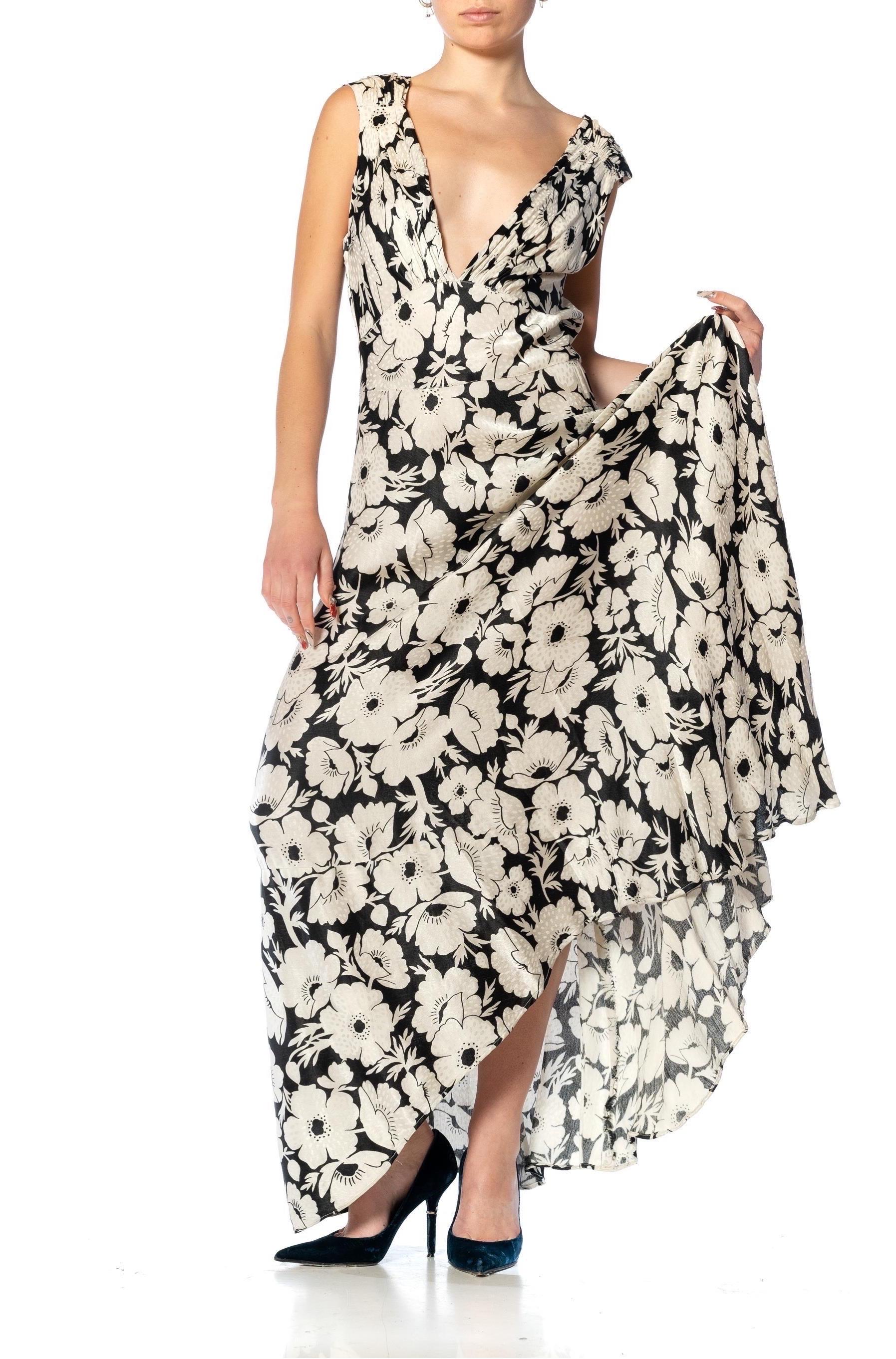 1930S Black & White Silk Satin Bias Cut Gown For Sale 4