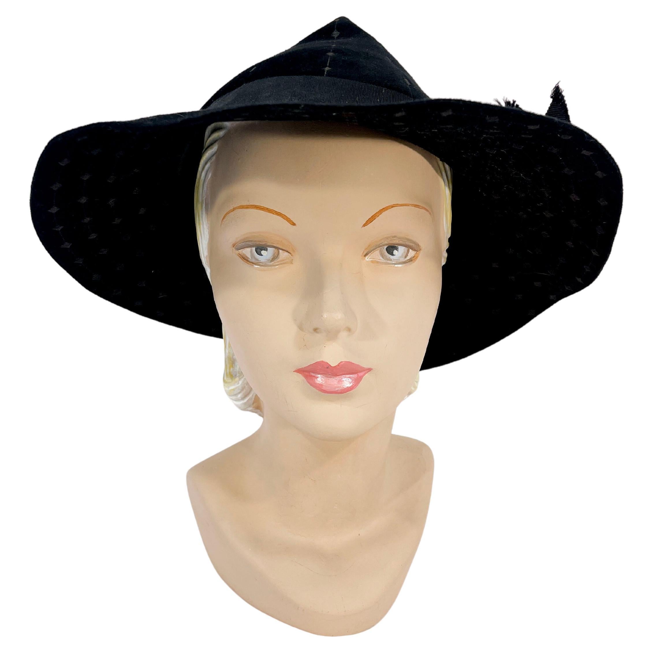1930s Black Wool Felt High Fashion Hat For Sale