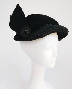 Black Wool Hat with Raffia Brim, 1930s