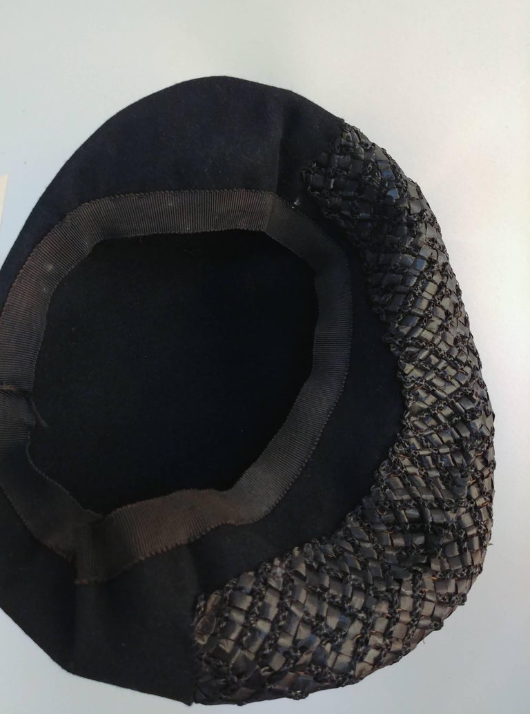 Black Wool Hat with Raffia Brim, 1930s For Sale at 1stDibs