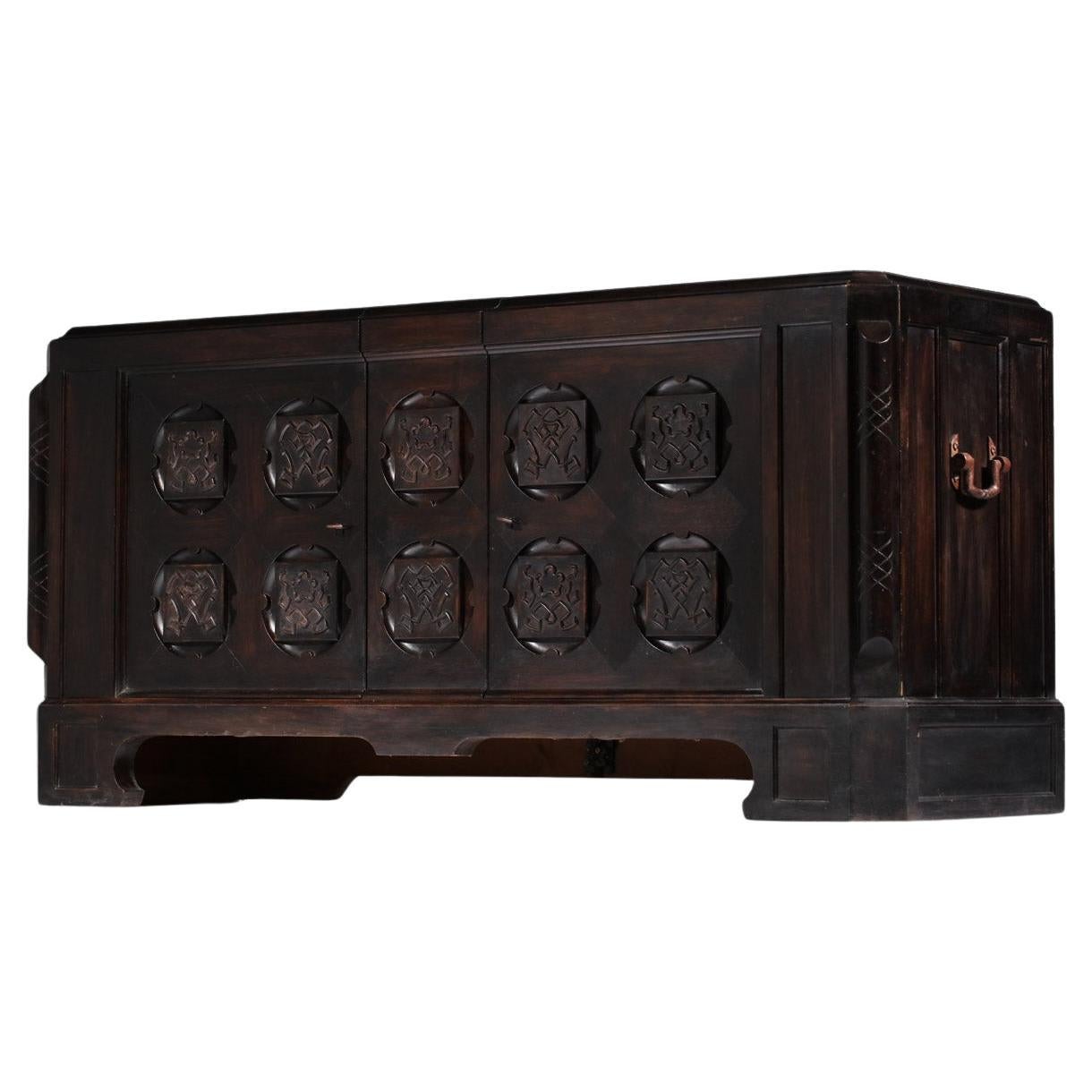 1930s blackened wood sideboard with storage compartment For Sale