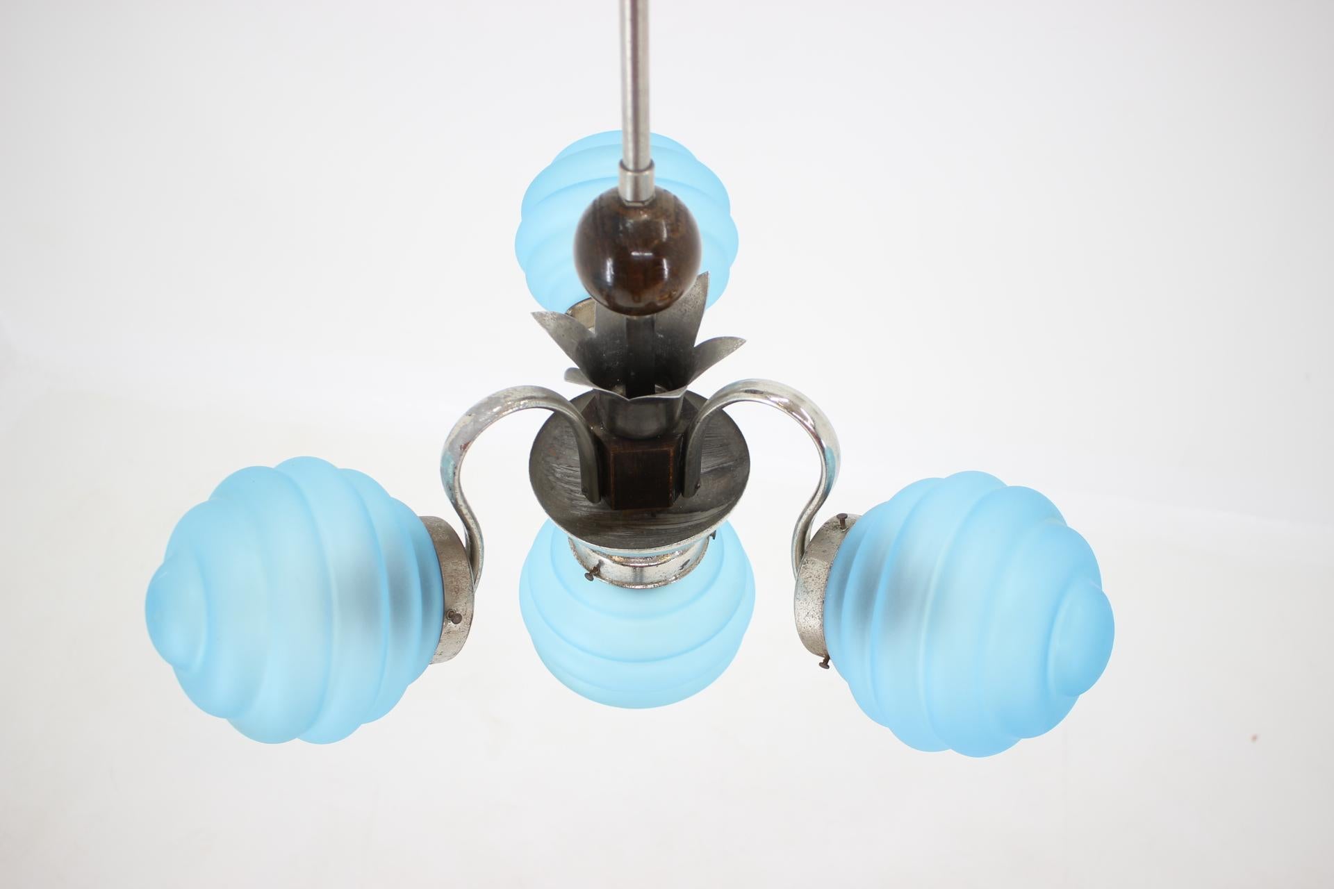 Metal 1930s Blue Art Deco Chandelier, Czechoslovakia