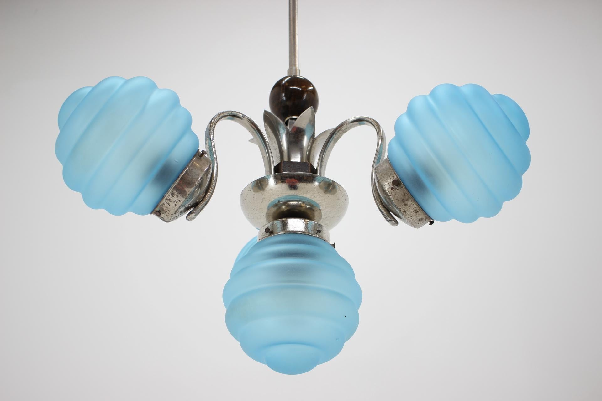 1930s Blue Art Deco Chandelier, Czechoslovakia 1