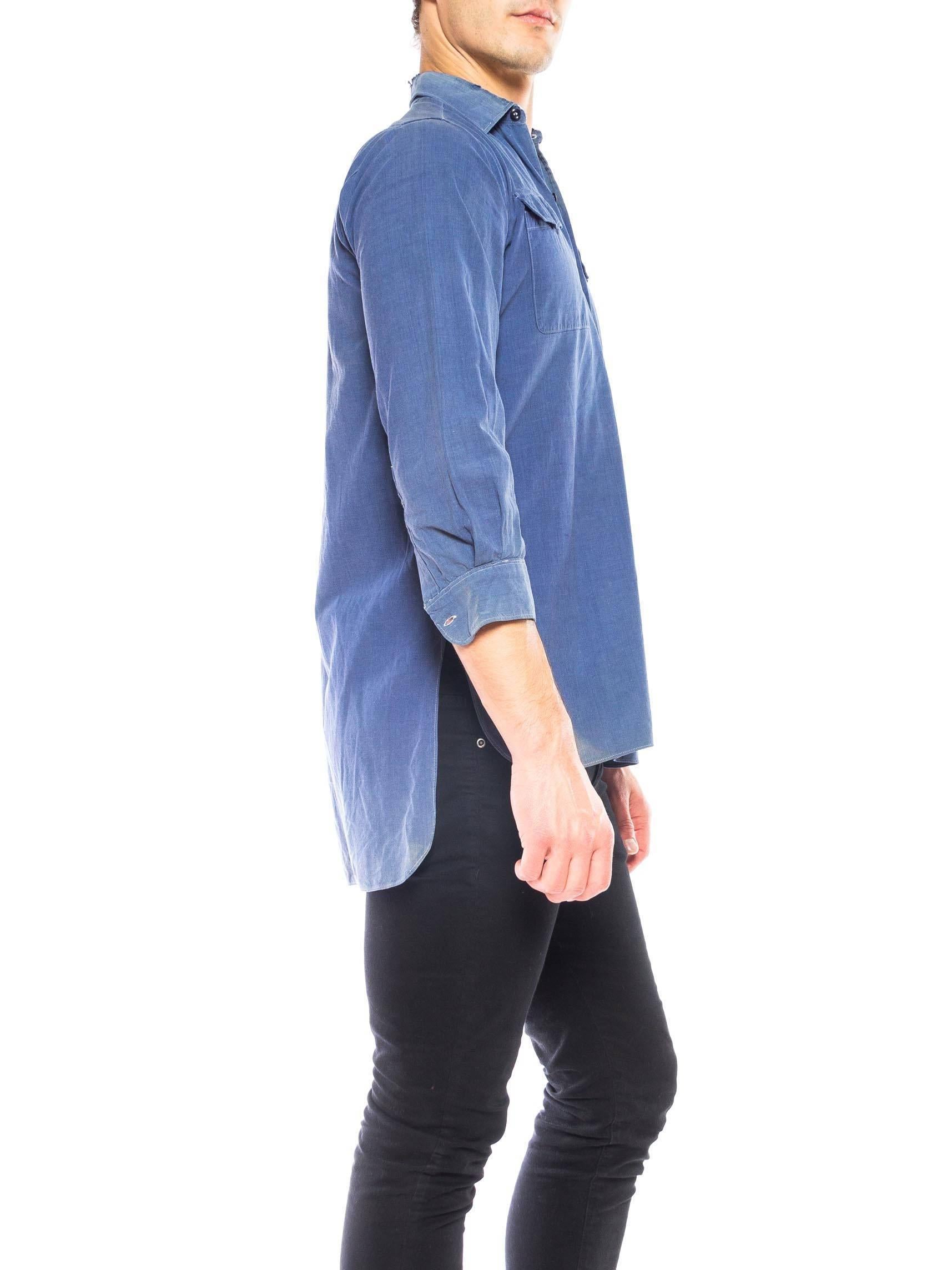 Uomo Blu 1950S  Camicia da lavoro in cotone da uomo con tasche a toppa in vendita