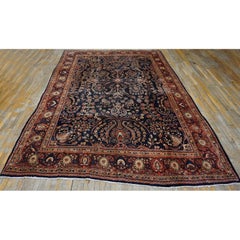 1930s Blue Fine Floral Pattern Antique Sarouk Farahan Knotted Wool Rug Carpet