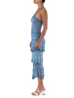 1930S Blue Hand Crochet Silk Knit Dress