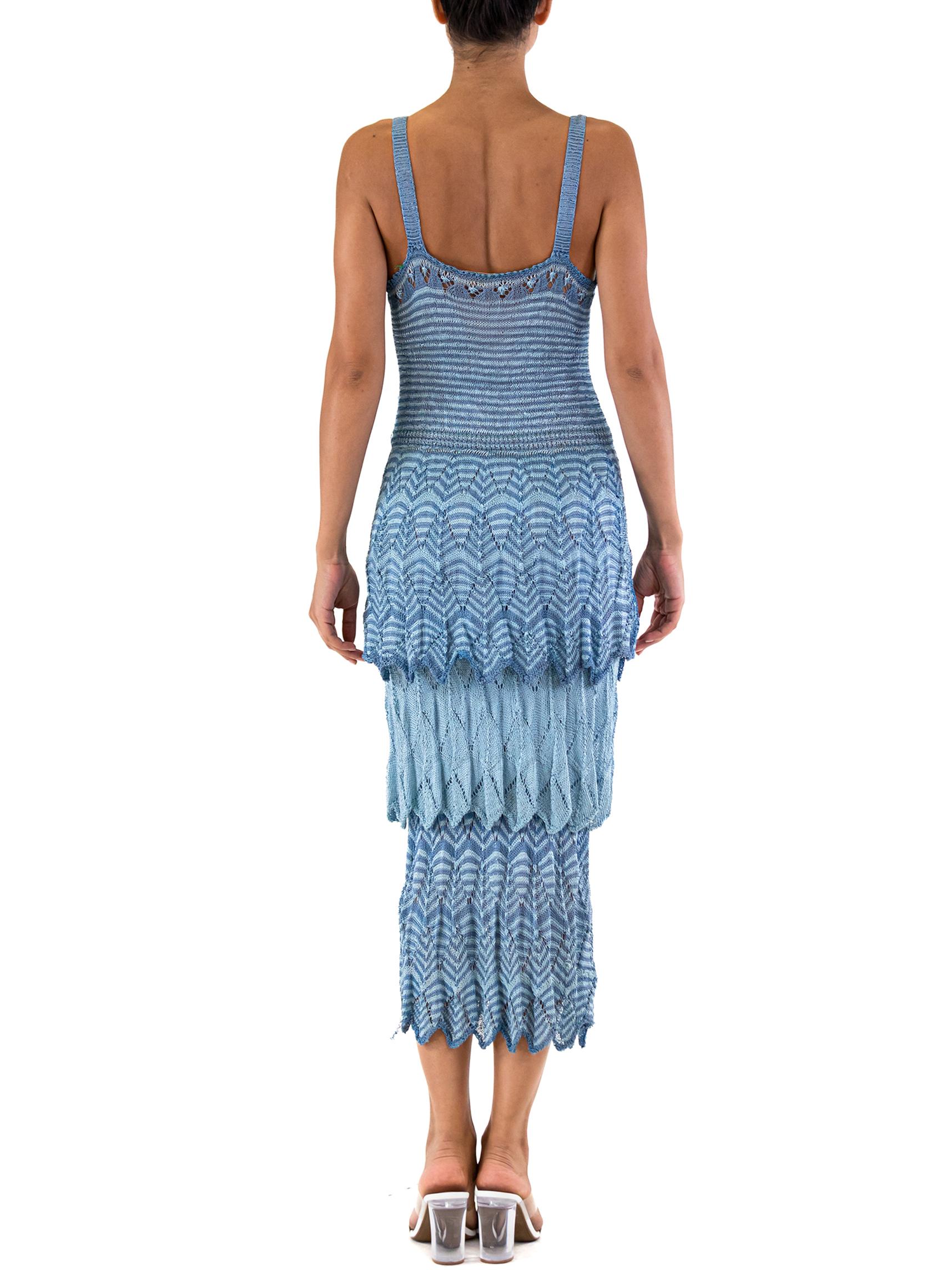 1930S Blue Hand Crochet Silk Knit Dress For Sale 2