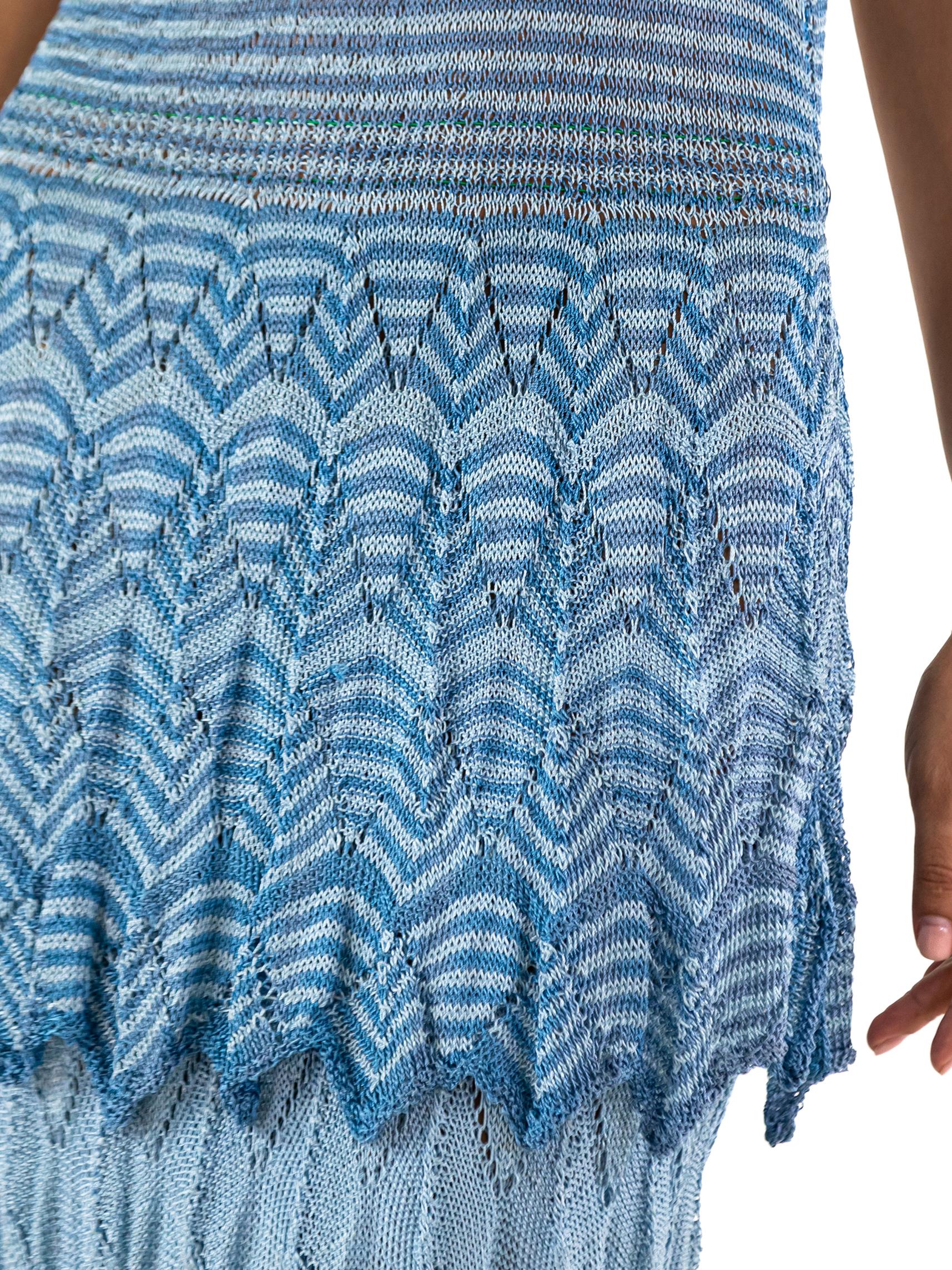 1930S Blue Hand Crochet Silk Knit Dress For Sale 5