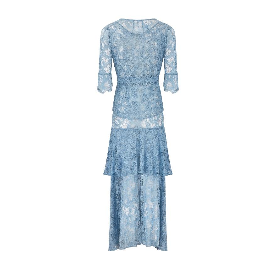 Blu Maxi abito e giacca in pizzo blu anni '30 in vendita