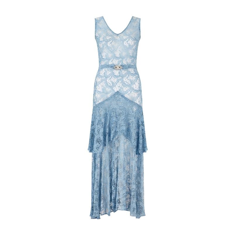Maxi abito e giacca in pizzo blu anni '30 In condizioni buone in vendita a London, GB