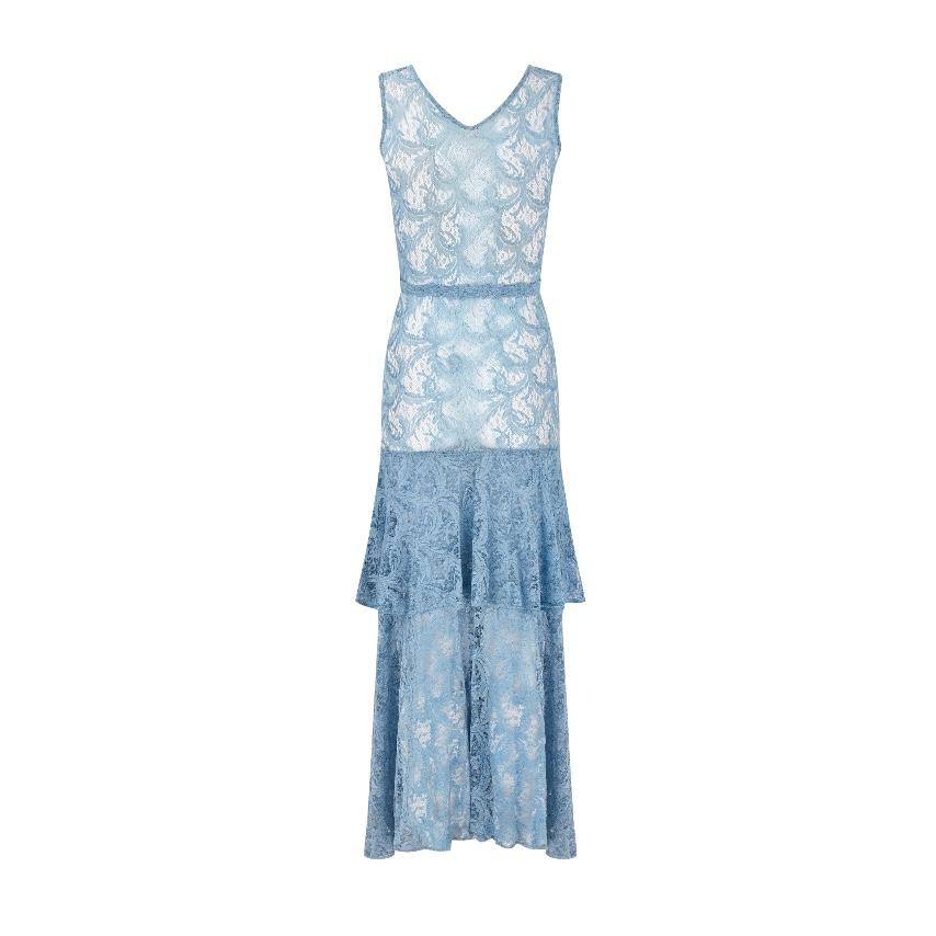 Donna Maxi abito e giacca in pizzo blu anni '30 in vendita