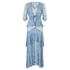 Maxi abito e giacca in pizzo blu anni '30