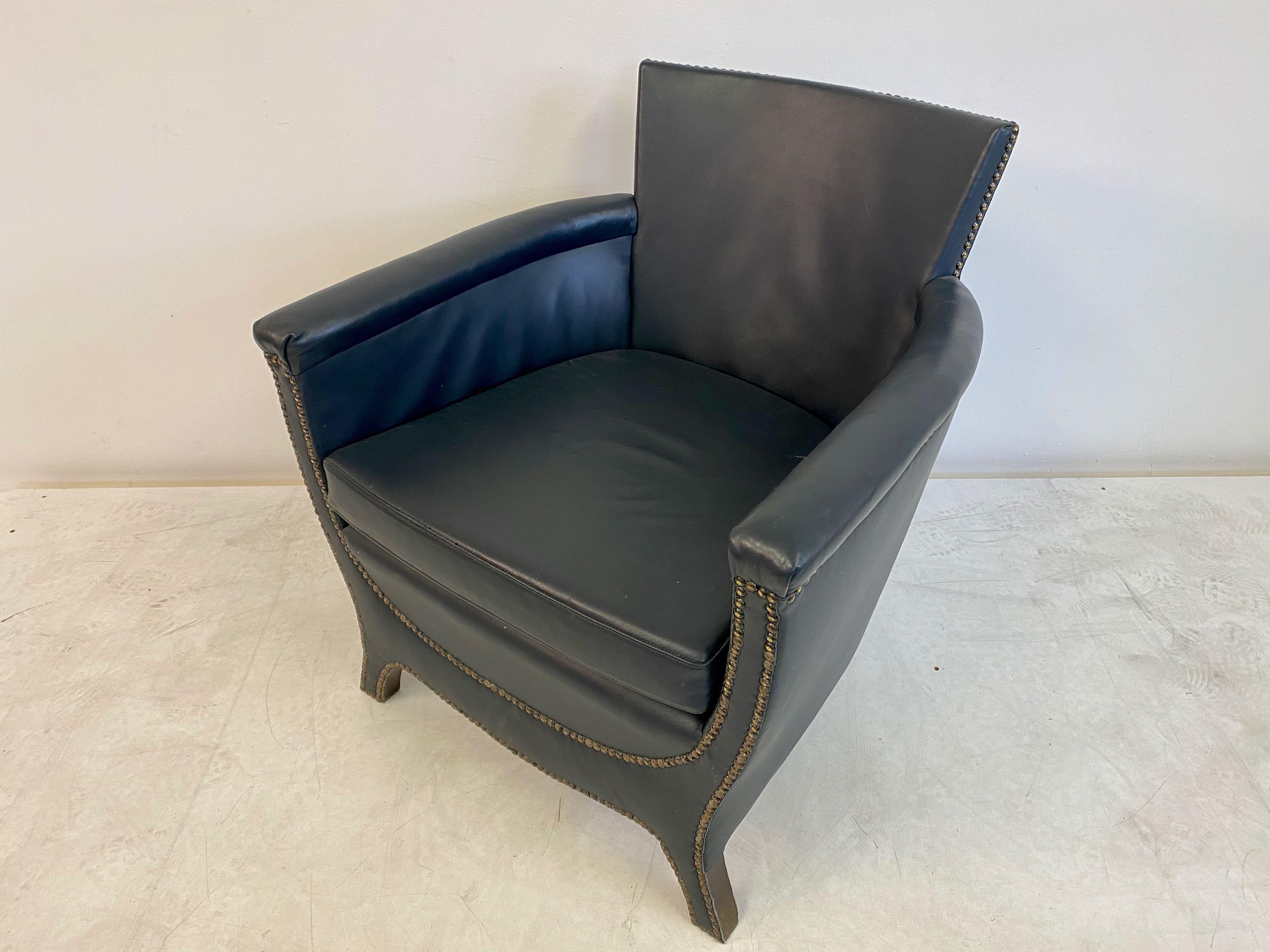 1930s Blue Leather Swedish Armchair by Otto Schulz 4