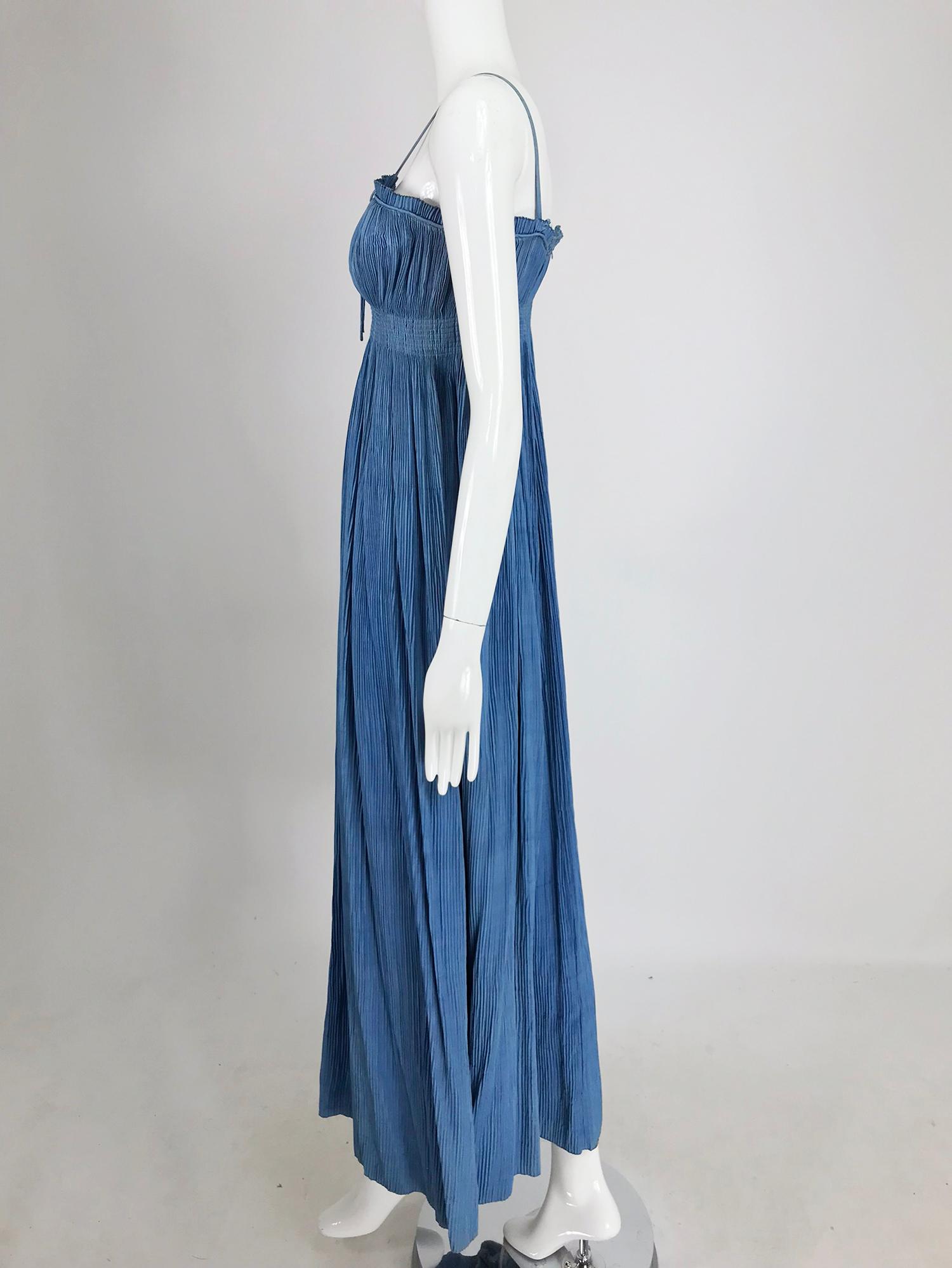 1930s Blue Pinch Pleated Raw Silk Couture Evening Gown Vintage 3