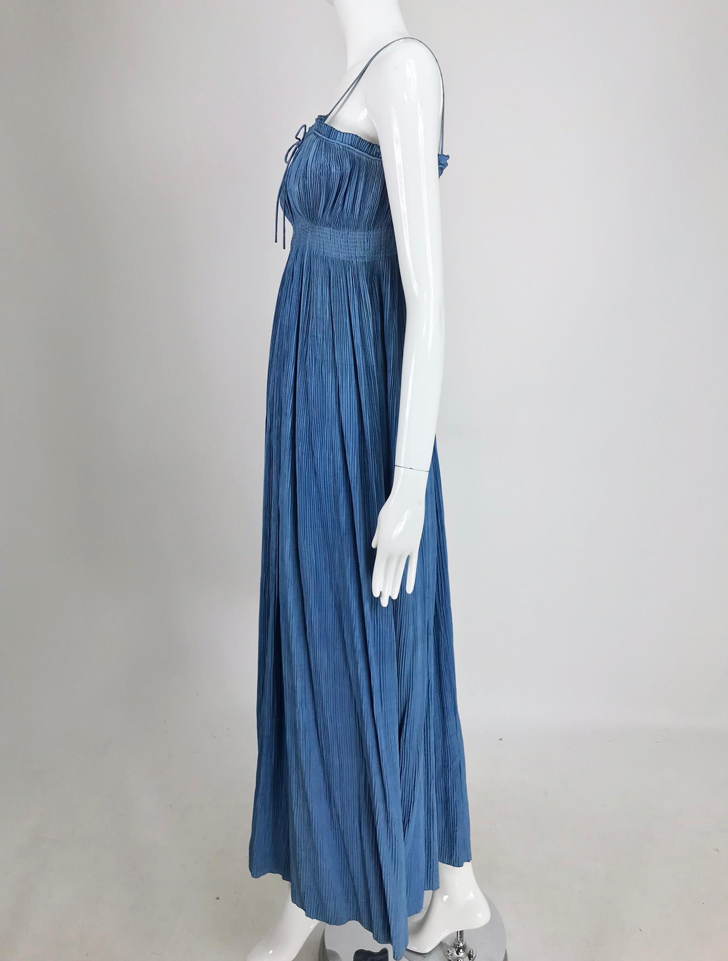 1930s Blue Pinch Pleated Raw Silk Couture Evening Gown Vintage 4