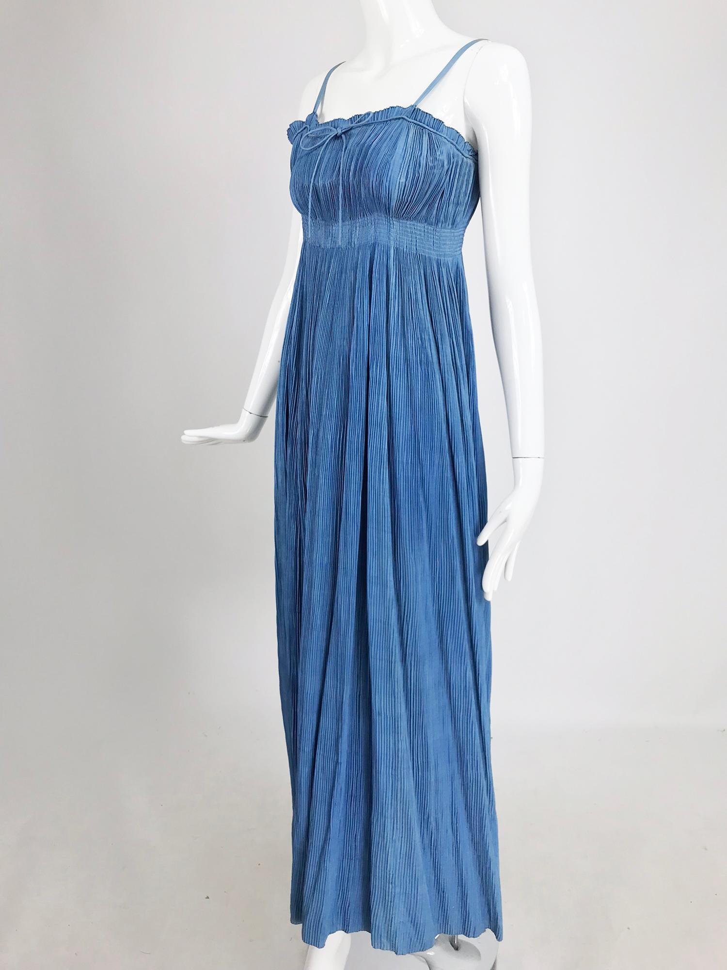 1930s Blue Pinch Pleated Raw Silk Couture Evening Gown Vintage 5