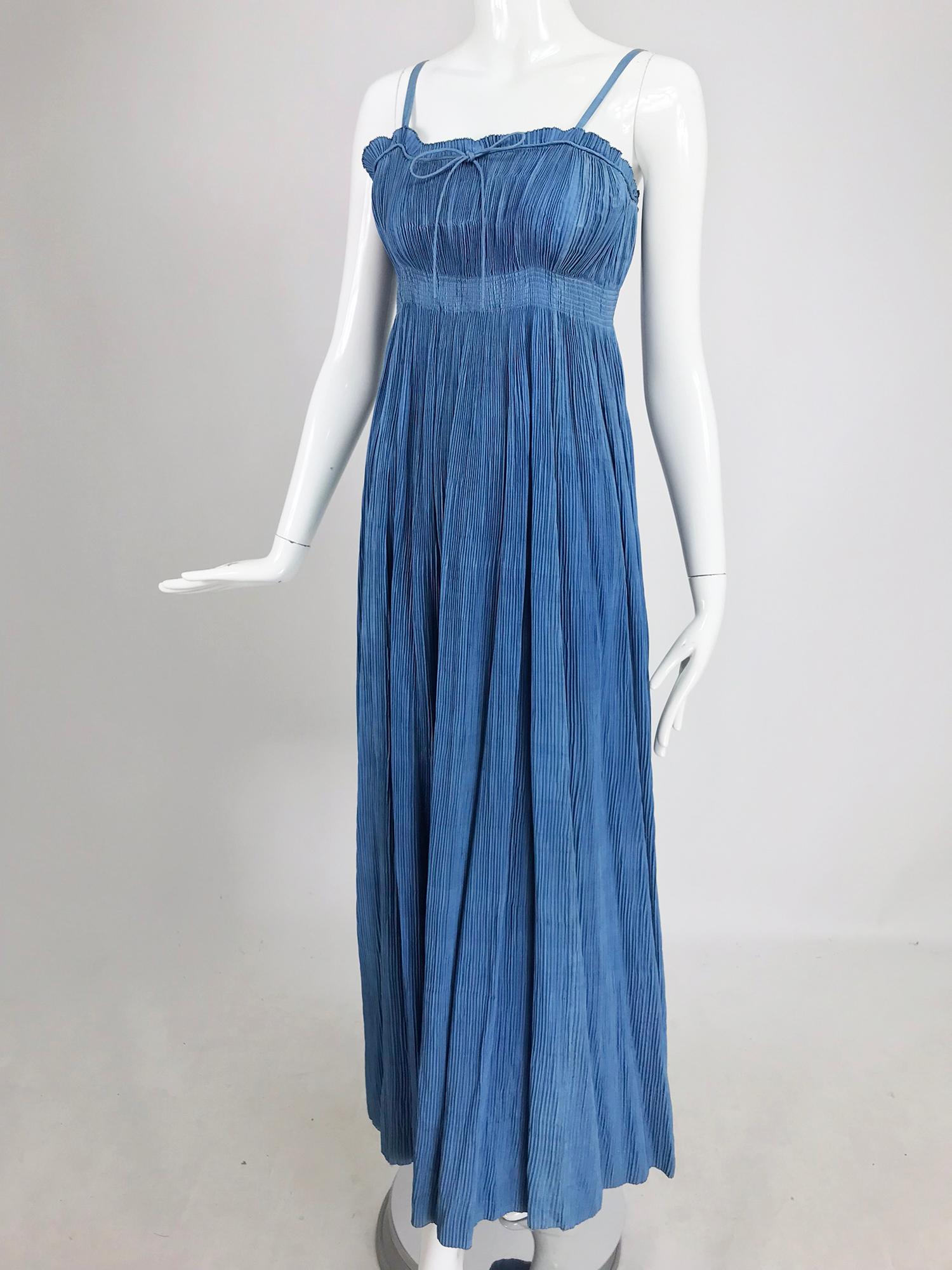 1930s Blue Pinch Pleated Raw Silk Couture Evening Gown Vintage 6