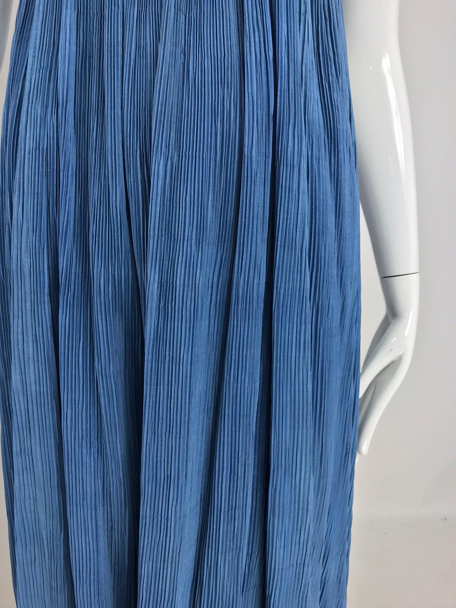 1930s Blue Pinch Pleated Raw Silk Couture Evening Gown Vintage 7