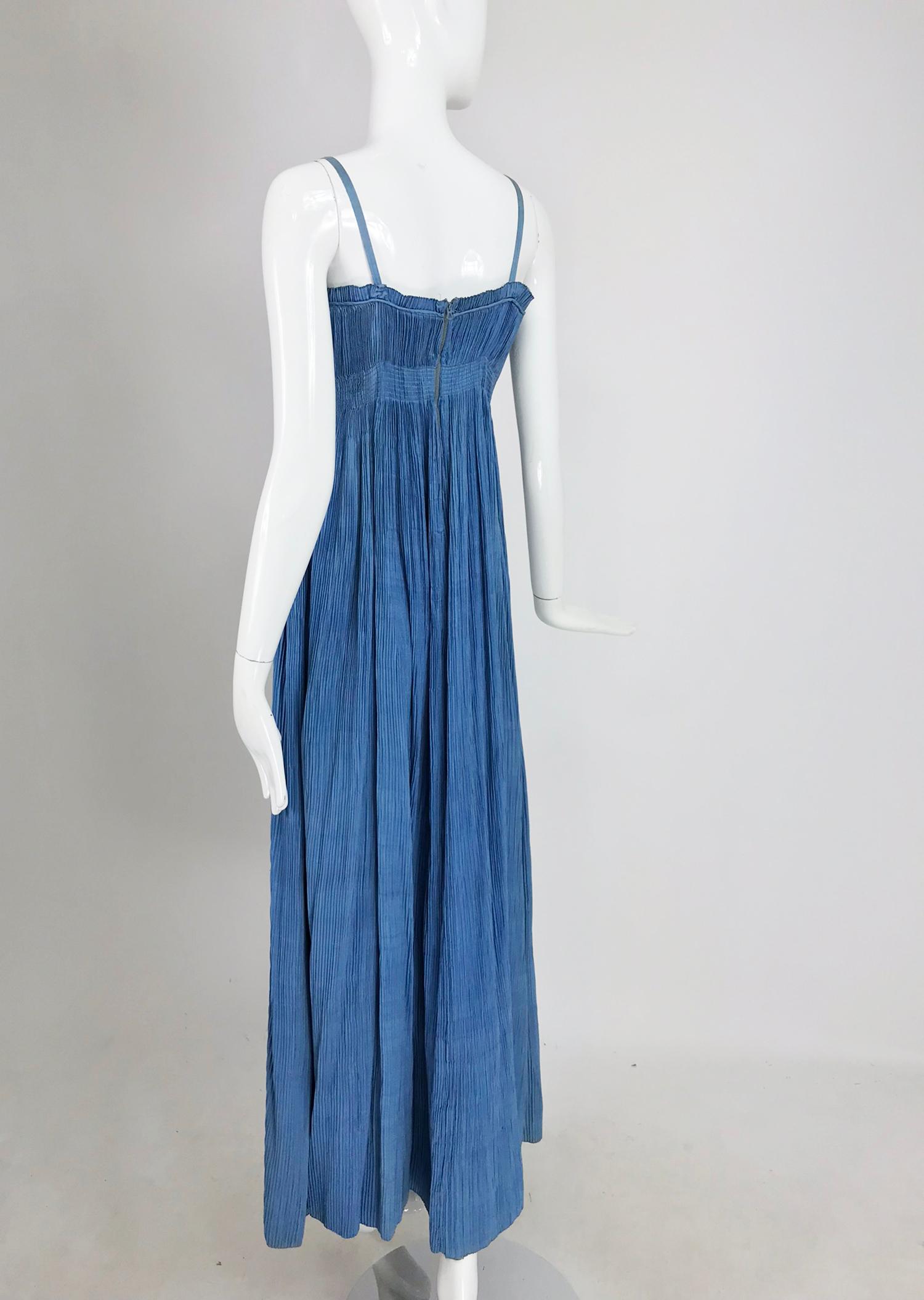 1930s Blue Pinch Pleated Raw Silk Couture Evening Gown Vintage 1