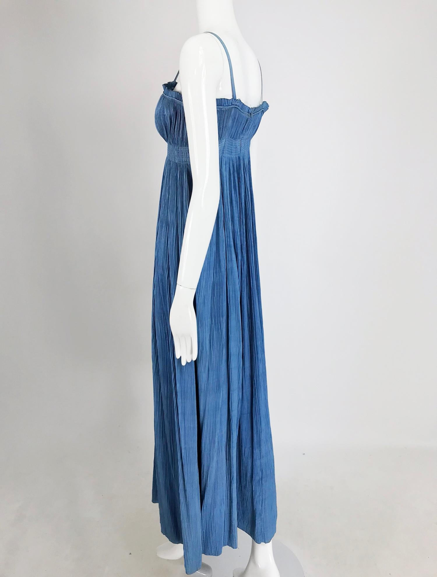 1930s Blue Pinch Pleated Raw Silk Couture Evening Gown Vintage 2