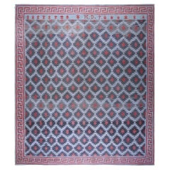 1930s Blue Rustic Tribal Geometric initials “KDP" Antique Indian Dhurrie Rug