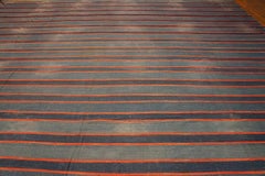 1930s Blue Stripe Antique Indian Cotton Dhurrie Rug 17'2"x22' Flatweave Carpet
