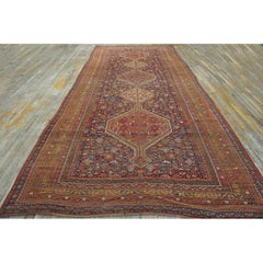 Tapis de galerie noué Khamse Ghashgaie, style tribal géométrique, bleu, des années 1930