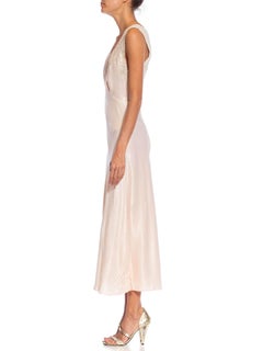 1930S Blush Pink Bias Cut Rayon & Lace Slip Dress Negligee