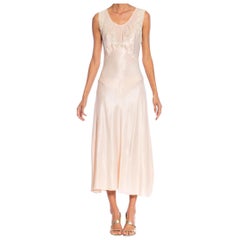 Vintage 1930S Blush Pink Bias Cut Rayon & Lace Slip Dress Negligee