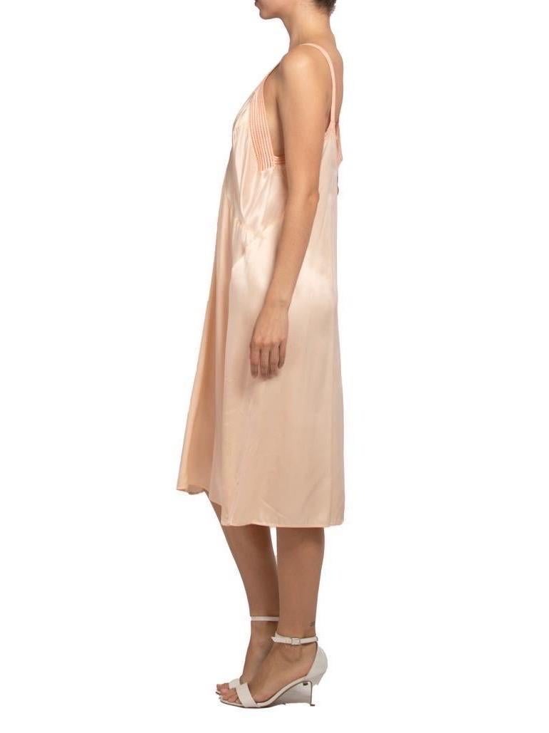 1930S Blush Pink Bias Cut Rayon Slip With Pieced Strip Trim In Excellent Condition For Sale In New York, NY