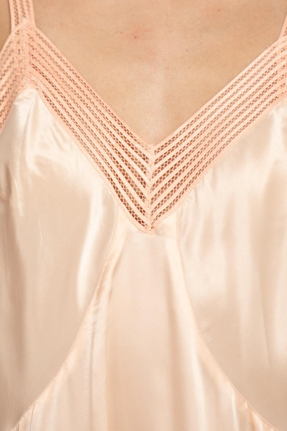 1930S Blush Pink Bias Cut Rayon Slip With Pieced Strip Trim For Sale 4