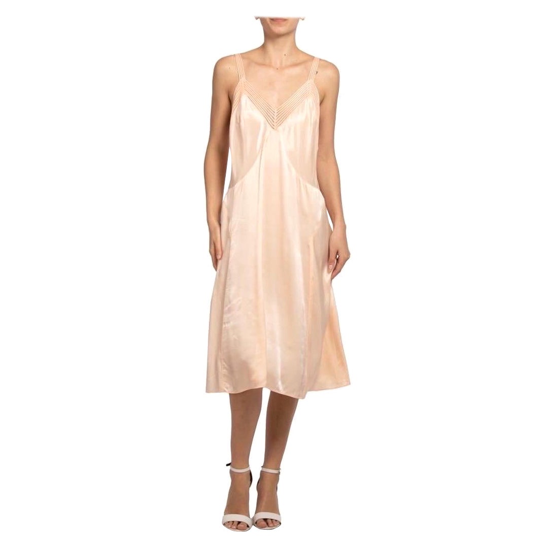 1930S Blush Pink Bias Cut Rayon Slip With Pieced Strip Trim