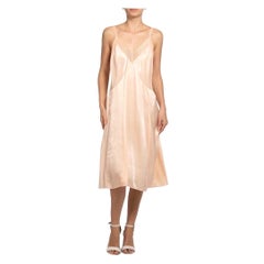 1930S Blush Pink Bias Cut Rayon Slip With Pieced Strip Trim
