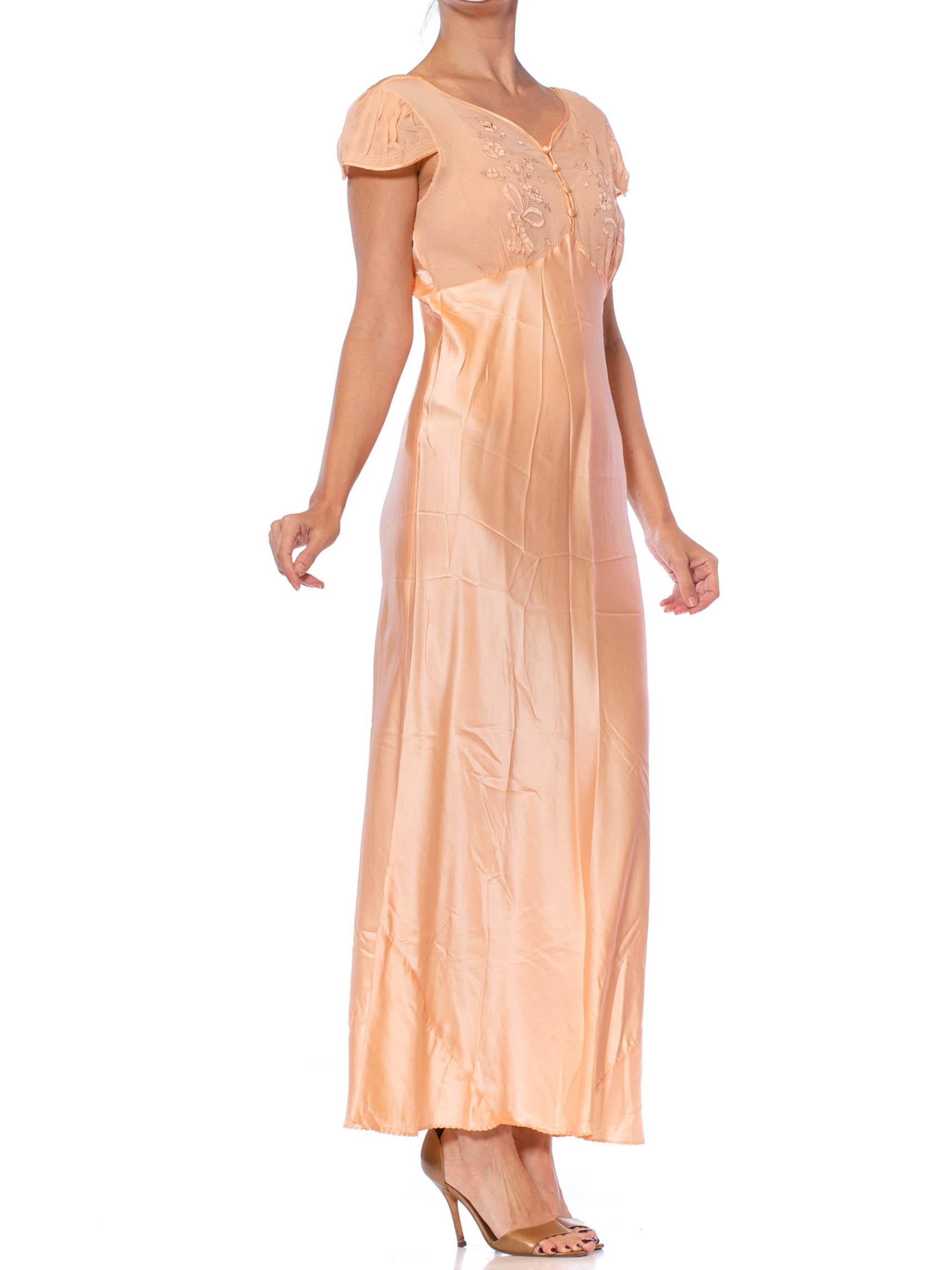 1930S Blush Pink Bias Cut Silk Charmeuse Slip DressNegligee With Sheer Embroider For Sale 4