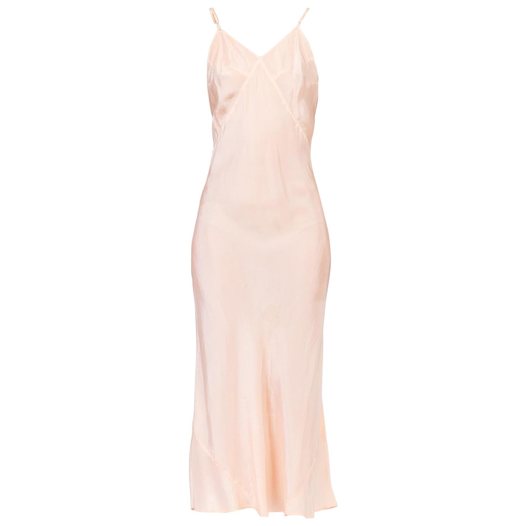 1930S Blush Pink Bias Cut Silk Crepe De Chine Rare Low Back Slip Dress