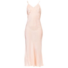 Vintage 1930S Blush Pink Bias Cut Silk Crepe De Chine Rare Low Back Slip Dress