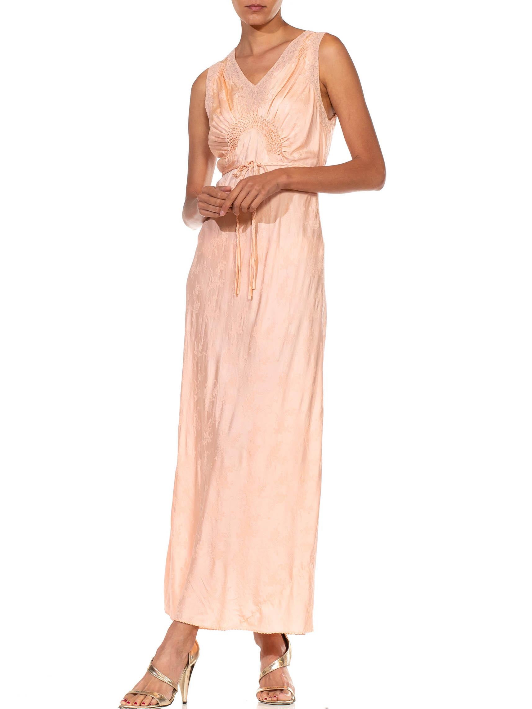 Women's 1930S Blush Pink Bias Cut Silk Jacquard Couture Hand_Embroidered Negligee Slip 